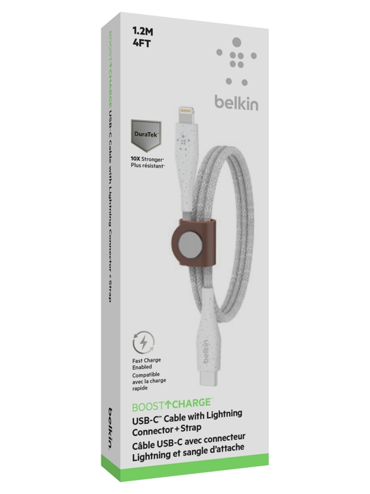 Cable Belkin USB-C a Lightning - 1.2M - DuraTek Plus Carga Rápida - Blanco Fashion