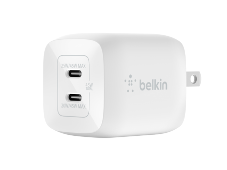 Adaptador de pared BELKIN GaN con doble puerto USB-C y PPS de 45 W - Blanco For Discount