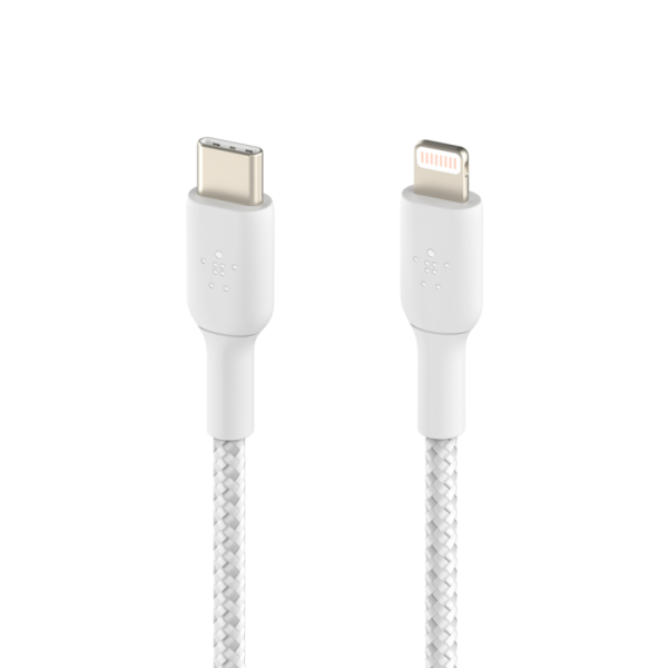 Cable Belkin USB-C a Lightning - 1M - Trenzado - Blanco Online now